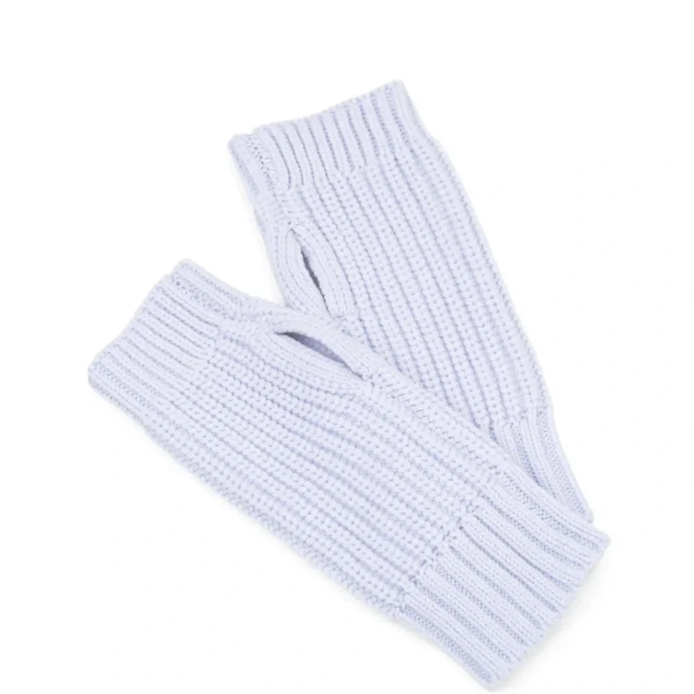A.L.C. RIO light blue periwinkle 100% merino Wool knit fingerless gloves NWT